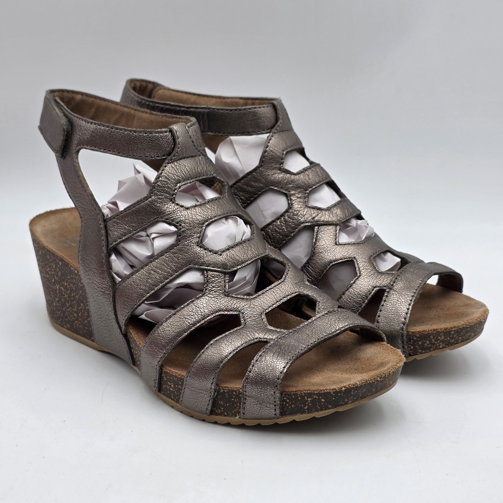 DANSKO Selina Women's 40/US 9.5-10 Leather Cork Wedge Bronze Sandals Adjustable